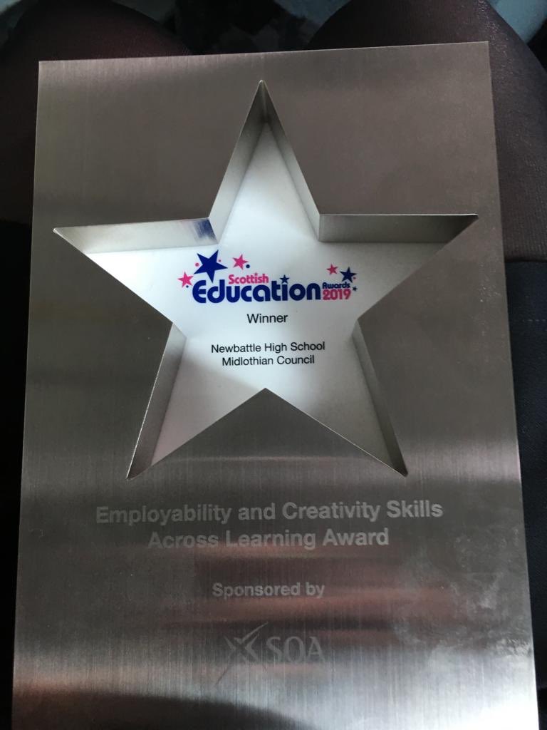 NewbattleCHSHT's tweet photo. Absolutely delighted to announce that we have won the Scottish Education Award for creativity and employability! Thank you to all involved with us @newbattlehigh. Very exciting times for us. #proudHT https://t.co/gackLVOOAj