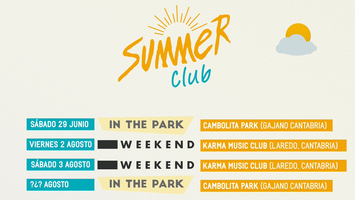 SummerFunLaredo's tweet image. El proyecto #SummerClub abarca cuatro fechas, tres fines de semana para volver a compartir bailes en Cantabria, cuatro fechas para que siga vivo nuestro amor de verano.

El 29/06 arrancamos al aire libre en La Cambolita (Gajano, Cantabria).

Más info: facebook.com/SummerFunLared…