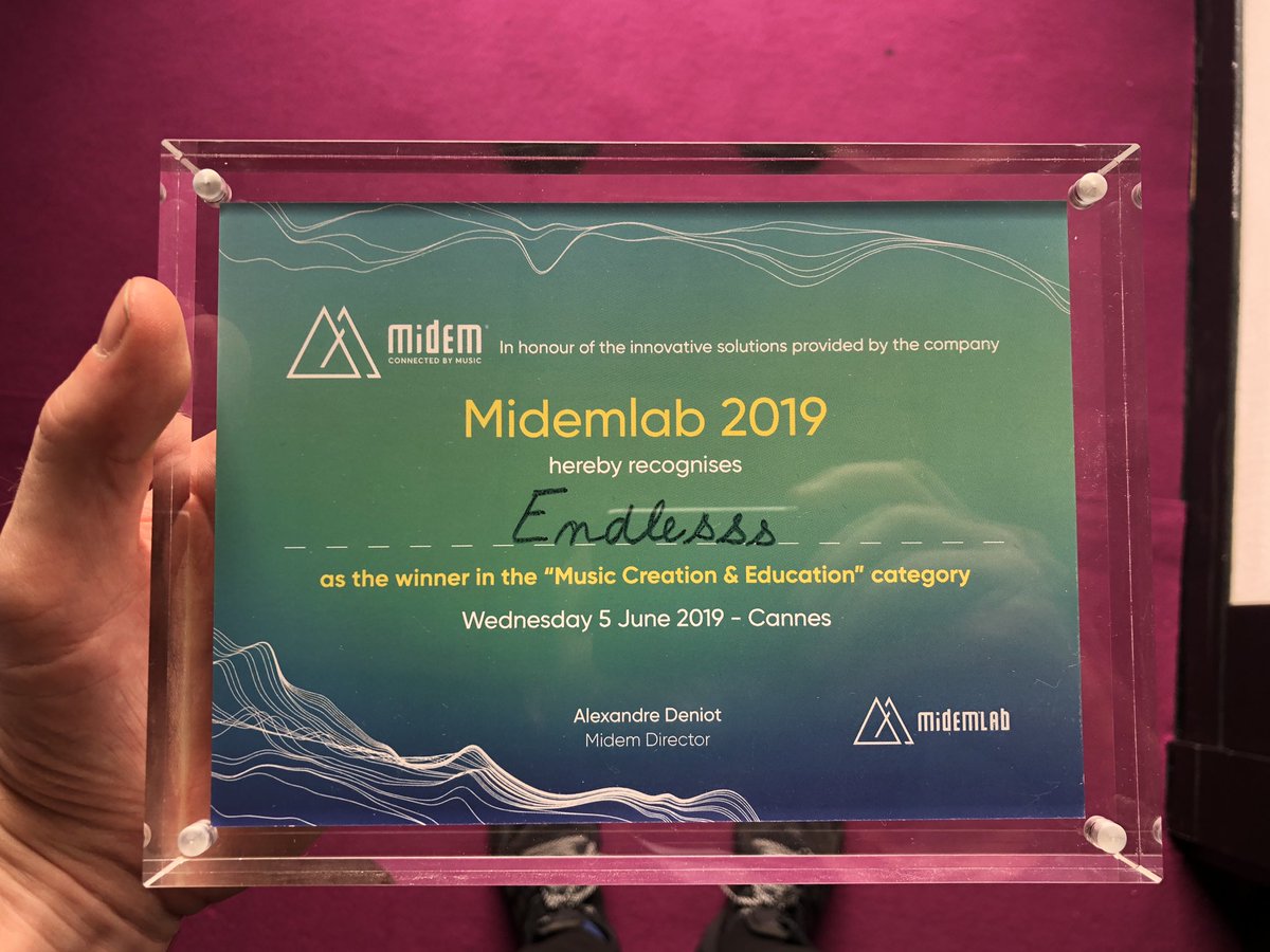 timexile's tweet image. Well chuffed that @endlesssfm won the midem lab startup comp. 5 winners out of 200 applicants. We’re doing a good thing. Can’t wait to see this beast thrive!