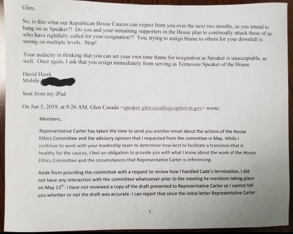 TN Legislature Bills (@cordellhull) on Twitter photo Fiery email thread between Glen Casada, David Hawk, and Mike Carter. Forgive the quality, this was shared by a House Member.
<a href="/NC5PhilWilliams/">@NC5PhilWilliams is now @PhilNvestigates</a> <a href="/TheTNHoller/">The Tennessee Holler</a> <a href="/jhollymc/">Holly McCall</a> <a href="/Kanew/">Justin Kanew</a> Fiery email thread between Glen Casada, David Hawk, and Mike Carter. Forgive the quality, this was shared by a House Member.
<a href="/NC5PhilWilliams/">@NC5PhilWilliams is now @PhilNvestigates</a> <a href="/TheTNHoller/">The Tennessee Holler</a> <a href="/jhollymc/">Holly McCall</a> <a href="/Kanew/">Justin Kanew</a>