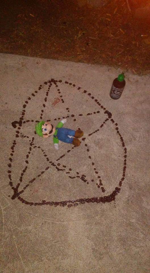 By the way, that pentagram is made out of expired sriracha. It was the only thing we had to conceal him.