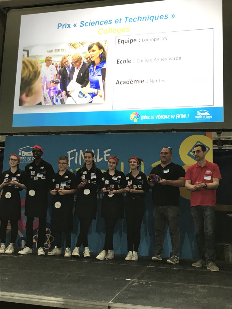 #CourseEnCours L’équipe mixte « Loompastry » a aussi remporté le Trophée #Design @Groupe_Renault et le Prix #Sciences &amp; Techniques de la #finale <a href="/CourseEnCours/">Course en Cours</a> 2019 👏