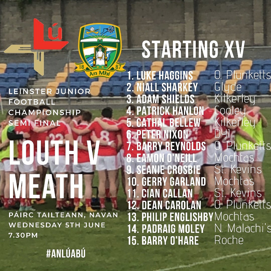 Louth Gaa Louth Starting 15 For This Evening S Leinster Junior Football Championship Game V Meath Come On The Wee County Anluabu T Co Uitccupafl