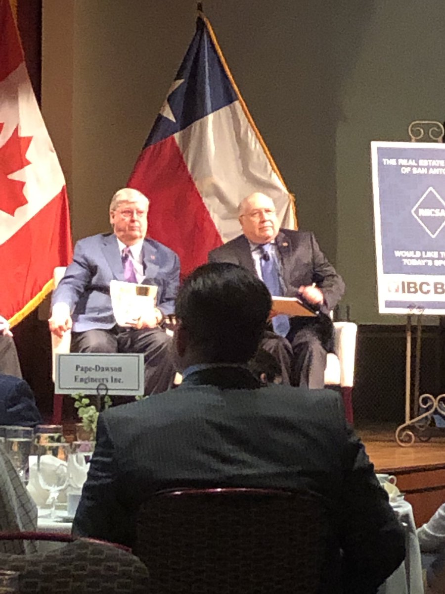 RECSATX's tweet image. Americans must engage in trade and border issues, say @IBCBank’s Dennis Nixon and Gerry Schwebel. #USMCA #SanAntonio