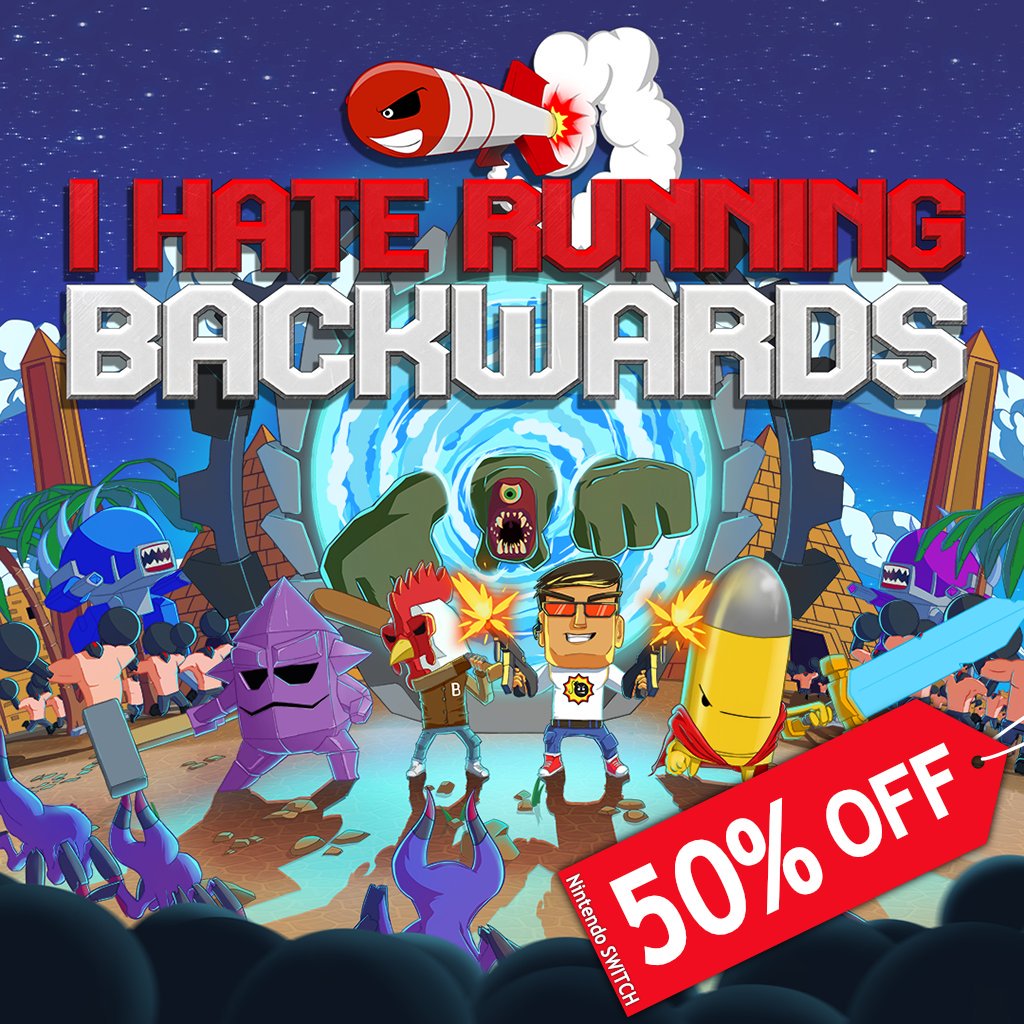 BinxInteractive's tweet photo. I Hate Running Backwards - your favorite shoot'em down - 
 is on sale right now for Nintendo Switch! 50% discount is still going strong and will last until June 6th! Grab it while you still can! 

https://t.co/TavdrnoQXX

#nintendo #switch #sale #gamedev #IHRB #NintendoSwitch https://t.co/lHZzqQ0lmF