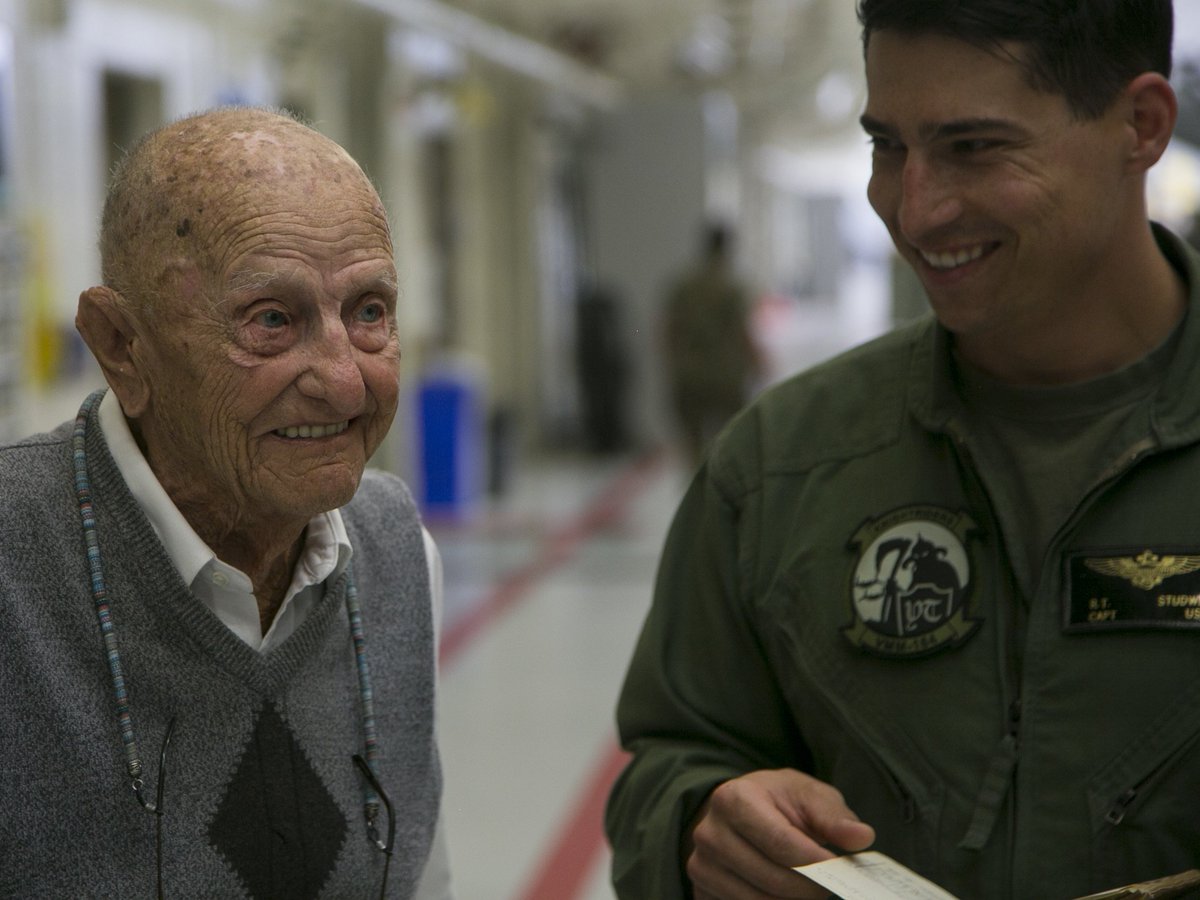 Retired Maj. Richard Cropley celebrates his 99th birthday with <a href="/3rdmaw/">3rd Marine Aircraft Wing</a>, May 31, 2019.

Cropley, a fighter pilot from WWII, flew multiple combat missions over the Pacific. His birthday wish was to spend time with his Marine aviation family and to see an MV-22B Osprey up close.