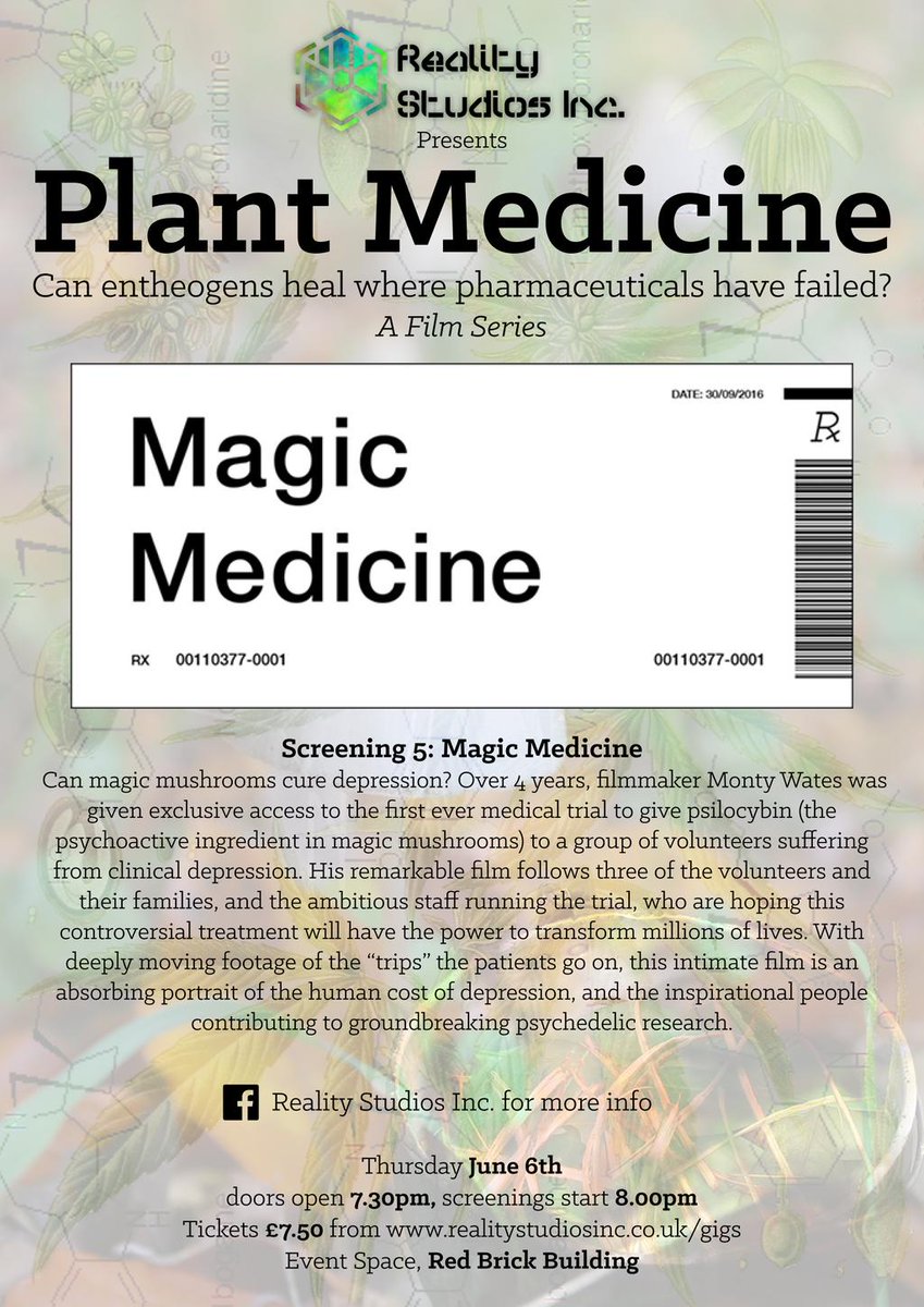 <a href="/MontyWates/">Monty Wates</a>' fascinating documentary #MagicMedicine screens tomorrow at the #RedBrickBuilding, with an augmented cinema experience courtesy of #RealityStudios
Screening starts at 8pm, advance tickets available here: redbrickbuilding.co.uk/event/plant-me…