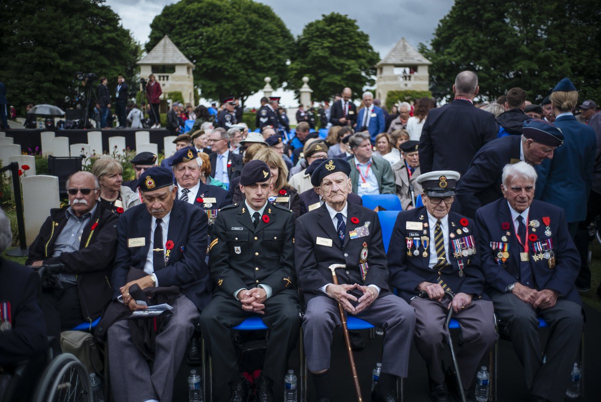 VeteransENG_CA's tweet photo. The Canadian #DDay75 delegation is at the Bény-sur-Mer Canadian Cemetery today to honour those who fought and died on D-Day and during the Battle of Normandy 75 years ago. #CanadaRemembers https://t.co/MSj02224pH