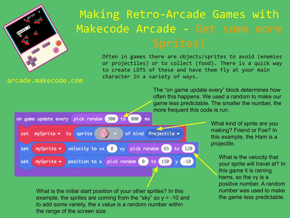 ryan_psmith's tweet image. Friend or Foe? Get some other sprites to appear/fly into your game! The "on game update every..." block makes it super easy to make enemies or food for your sprite to catch/dodge! #tldsblearns #tldsbcode #ontariocodes #makecodearcade @MSMakeCode