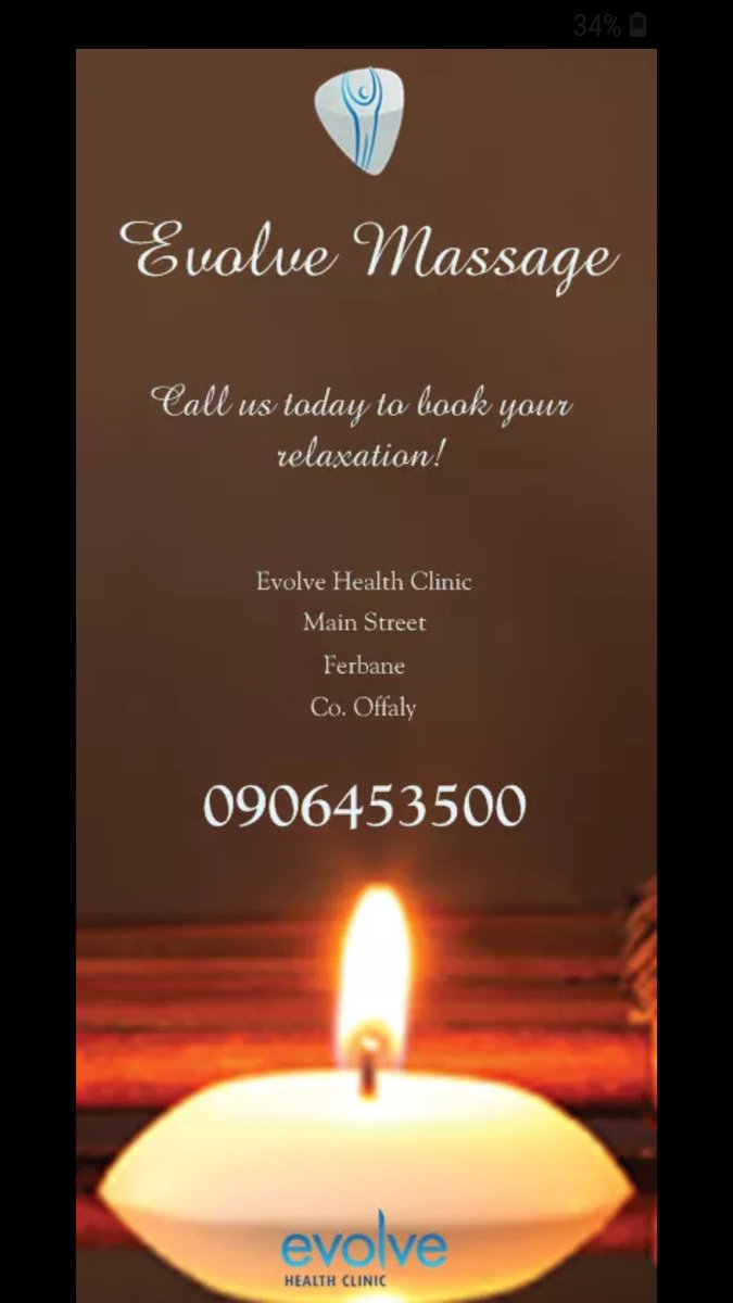 Evolve_HC's tweet photo. From Friday, 14th June 2019, we will be offering yet another new service... Massage!
Our all new Evolve Massage clinics will take place every Friday with appointments available from 3:00pm until 8:00pm and Saturdays from 9:00am until 2:00pm.
call us on (090) 645 3500 https://t.co/P0Kd6jK24B