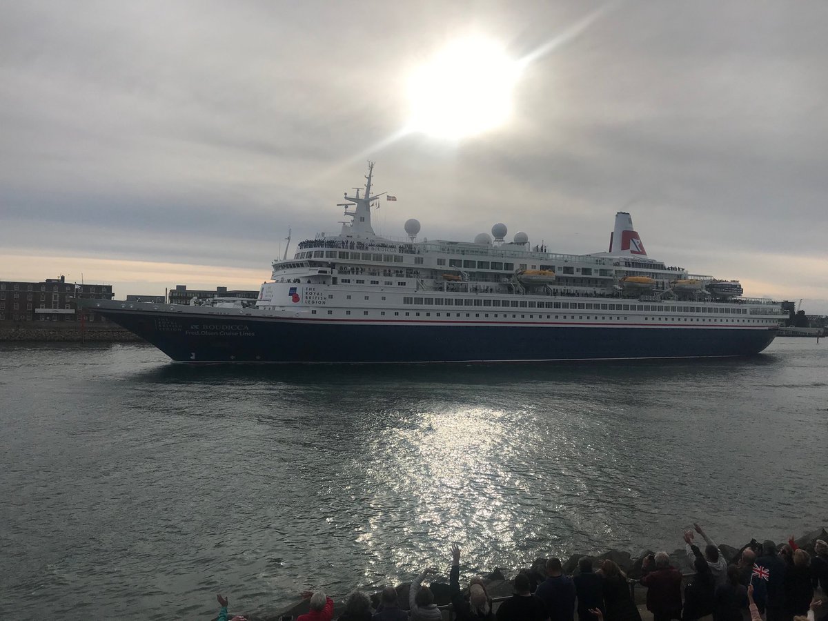nightingaleitv's tweet photo. And here’s what went past about 5 minutes after we came off air. Beautiful sight - #MVBoudicca carrying 250 #DDay veterans to Normandy. I’m heading there too for tomorrow’s @ITVEveningNews but it’s @BrittanyFerries for me. Bon Voyage! https://t.co/d8ZfOSpeuM