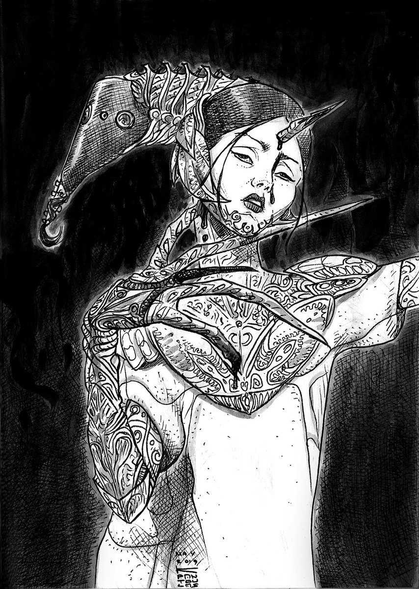 Amnesia [#chaoticscifi] [#scifiart] [#cyberpunkart] [#webpunk] [#retrofuture] [#portraitgirl] [#wipart] [#cybergirl] [#艺术家] [#艺术] [#绘画] [#höt] [#художник] [#cyberculture] [#искусство] [#iloveart] [#crosshatching] [#futurism] [#artnude] [#extremefashion] [#biomechanical]