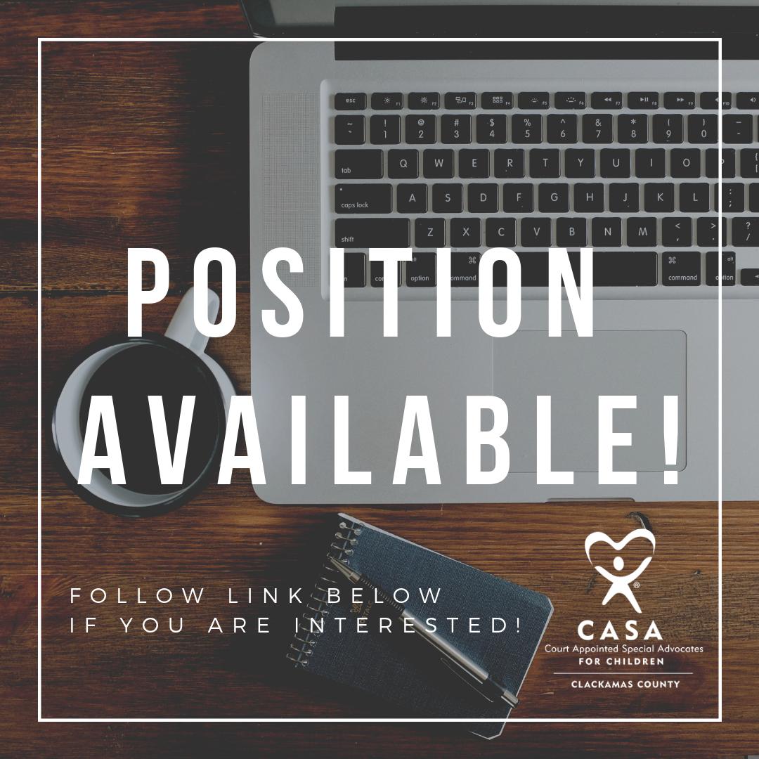 We are hiring! Do you have good administrative and people skills? Apply now for our full-time Program Support Assistant position on our website: casa-cc.org/who-we-are/car…
Applications are due Friday, June 14th. No phone calls, please!

#casastaff #forthechild #casaofclackamascounty