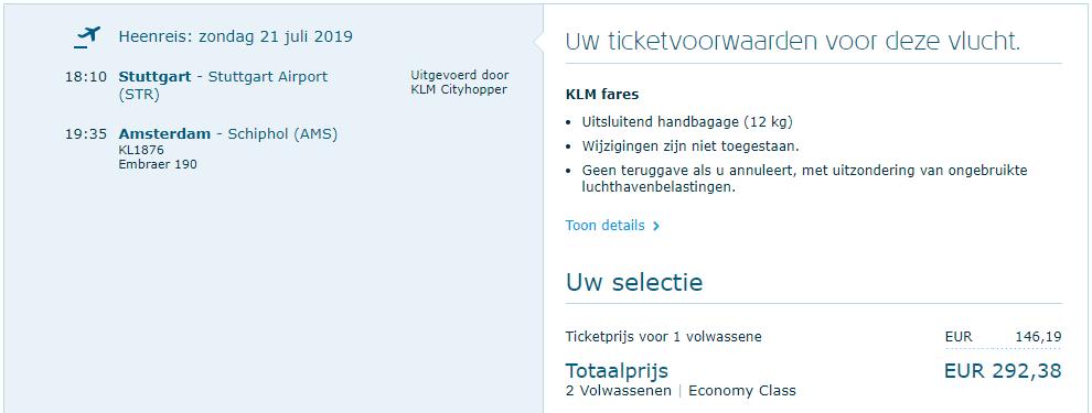 klm one way ticket