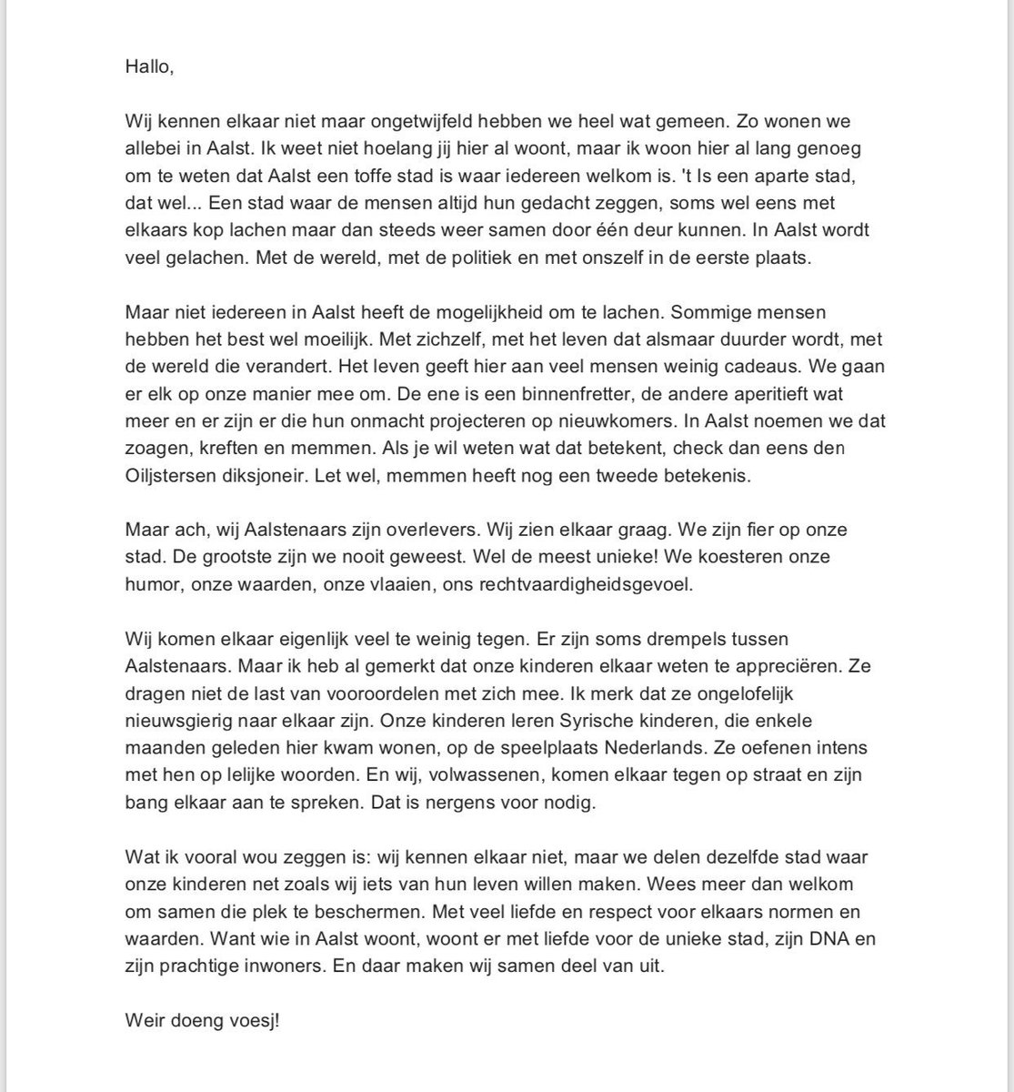 Spread the love ❤️ Druk deze brief af en steek hem in de brievenbus van je buren. Samen tonen we ons hart voor Aalst! #aalstpositief