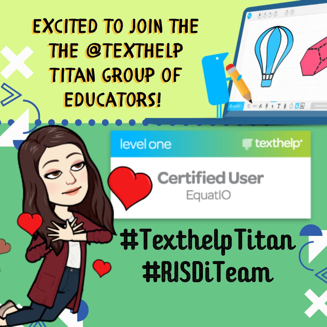 EdTechHawk's tweet image. Excited to start the Summer as a #TexthelpTItan with @texthelp! I&apos;m thrilled to learn alongside other educators and share knowledge of how #EquatIO can empower Ss in their STEM education to explain and extend their learning! #RISDiTeam