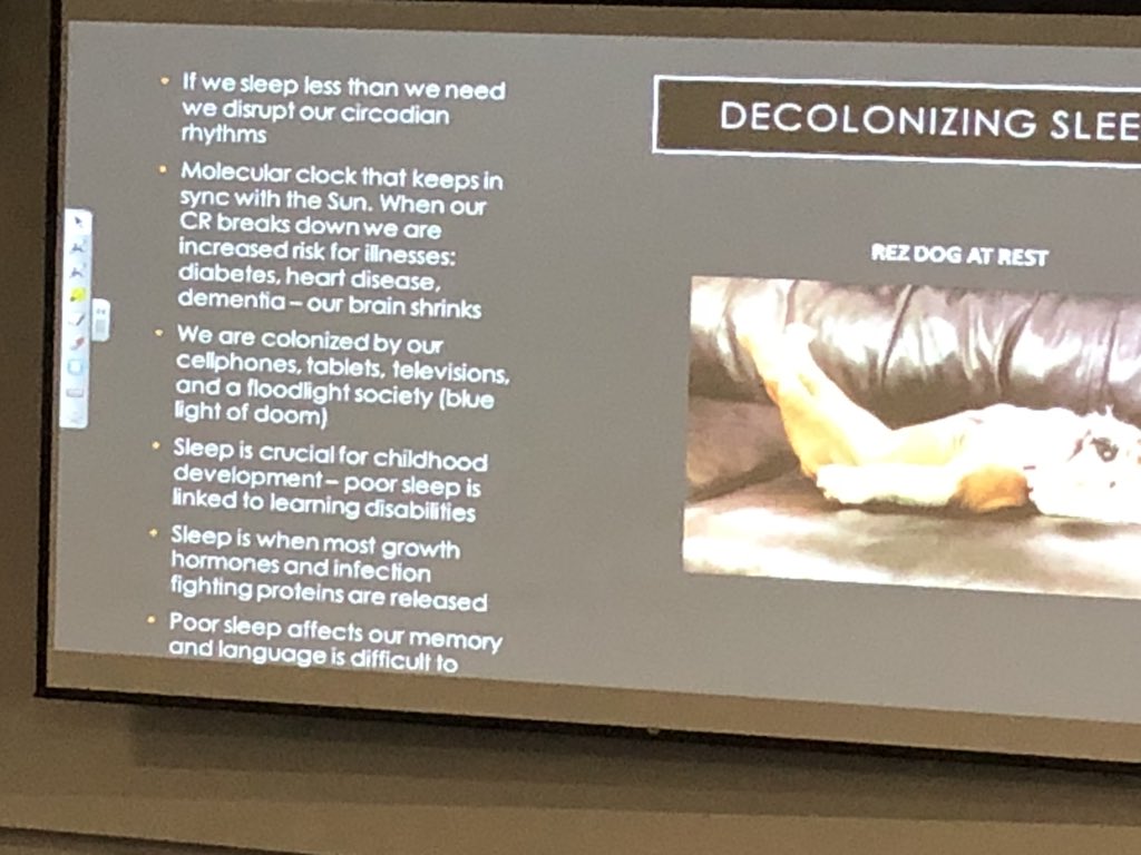 caswe_acfts's tweet photo. Dr. Michael Yellow Bird keynote presentation @caswe_acfts: we need to decolonize sleep because we are colonized by our cellphones, tablets and TVs. #indigneousknowledge https://t.co/xpeo4HwqTh