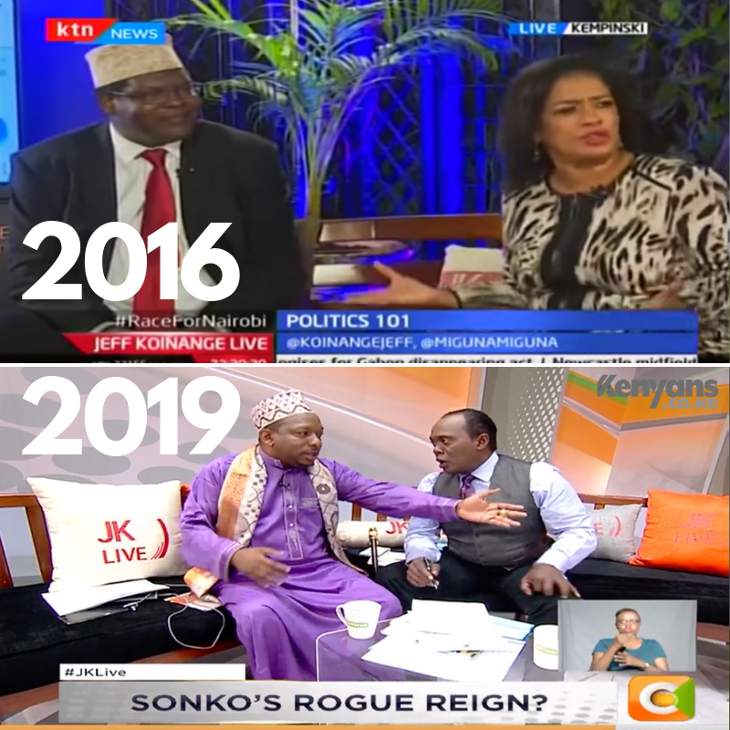 Kenyans's tweet photo. What are the odds! 
JKL 2016 --> Passaris vs Nairobi Gov candidate = show cancelled on KTN. 

JKL 2019 --> Passaris vs Nairobi Gov = show interrupted on Citizen TV.

#JKLive Sonko Jeff Monica https://t.co/6uwKyWQHbE