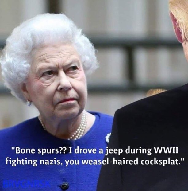 nevbav's tweet photo. Just a reminder of what real patriotism looks like...
it looks like an old woman of privilege who drove a truck during WW2, fighting Nazis!#statementOfTheObvious
#draftDodgerDonnie https://t.co/Xwx0Y7BEnr