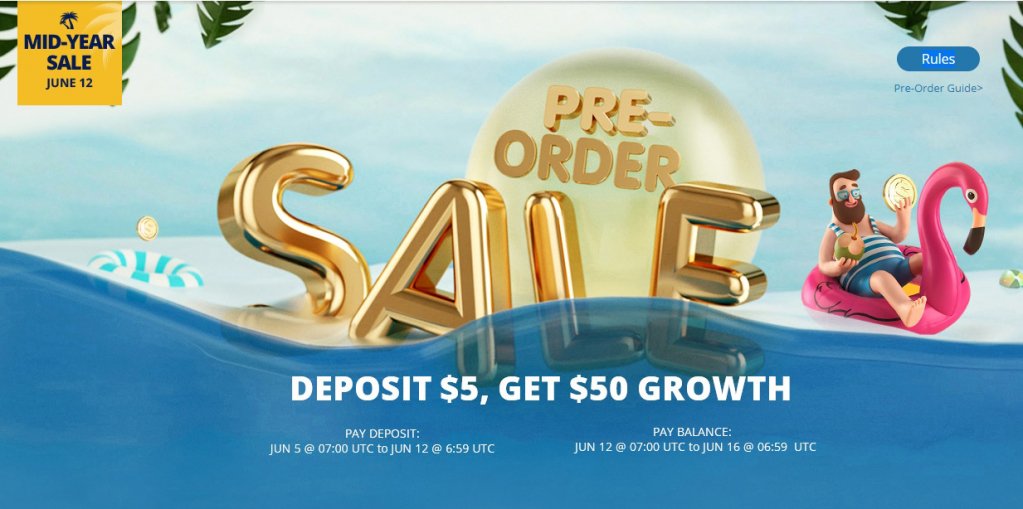 PRE-ORDER SALE#GearbestMidYear: bit.ly/2Mz0WNo
Deposit $5, Get $50 Growth
PAY DEPOSIT:                                                          
JUN 5 @ 07:00 to JUN 11 @ 06:59 UTC       
PAY BALANCE:   
JUN 11 @ 07:00 to JUN 16 @ 06:59 UTC