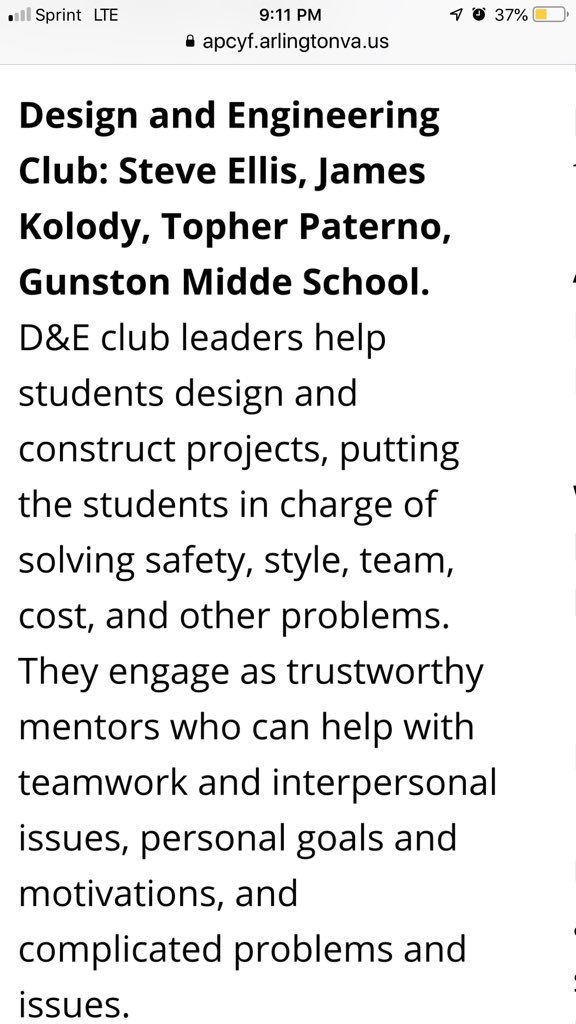 Congratulations to <a href="/GunstonDandE/">Design & Engineering</a>, Mr. Paterno, Mr. Kolody &amp; Mr. Ellis for this award. Your hard work and dedication to all the students is admirable!