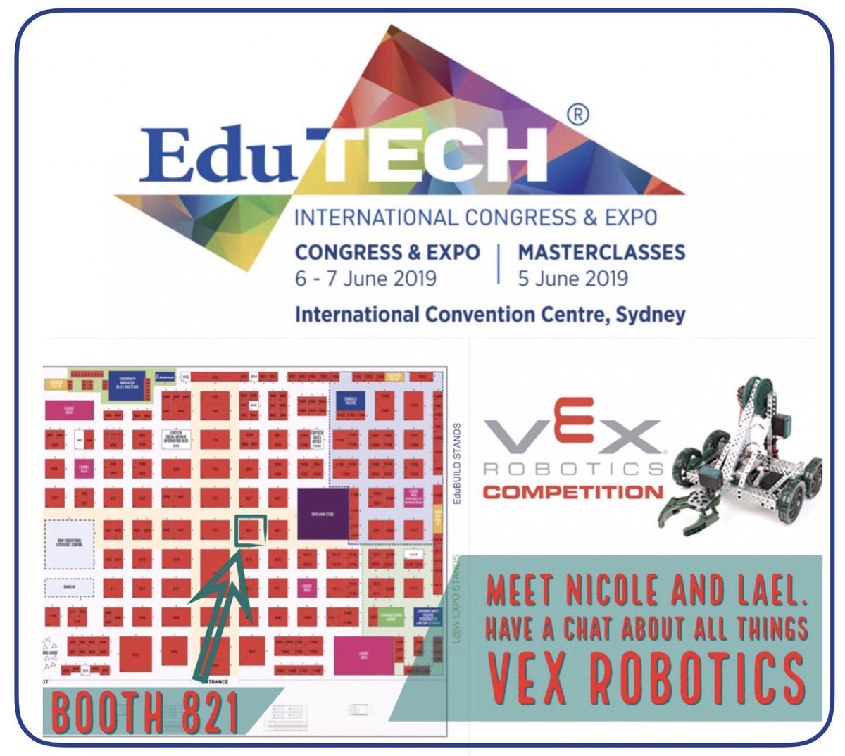 We are set to go at #edutech2019 #EduTECH2019  come along and drive a #VEX robot! Chat to Lael and Nicole- Booth 821 right near <a href="/GoogleForEdu/">Google for Education</a>   #VEXrobotics #STEM  <a href="/VEXRobotics/">VEX Robotics</a> <a href="/REC_Foundation/">REC Foundation</a>