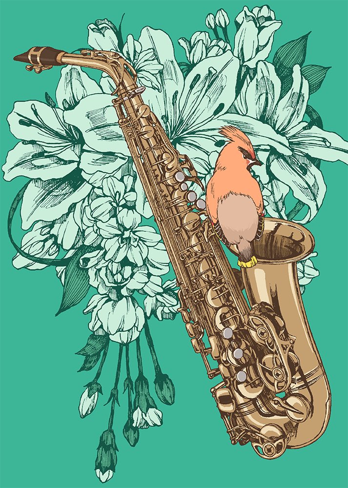 Twitter 上的 Halka 楽器の日 のらしいので 花と鳥と楽器シリーズから特に描くの大変だったアルトサックスとドラムセット サックス 描いてるうちにどこが輪郭でどこが反射の線かわからなくなって大変だったなぁ T Co 1gdjtjzqkp Twitter