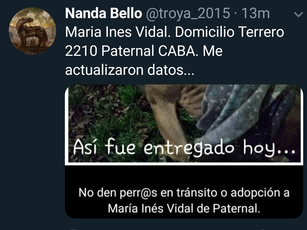 @troya_2015 @aide_tubio @nadadora29 @sanmarza64 @SilvanaParadiso @elcampito @mavica7 @QuicoCastro @LasRenatasOk @azulinamorena Acá está 👇
RT RT RT RT 
@soyleomontero @Proyecto4Patas @Bicheros @refuasis @elcampito @ACMACABALLOS @sergiolapegue