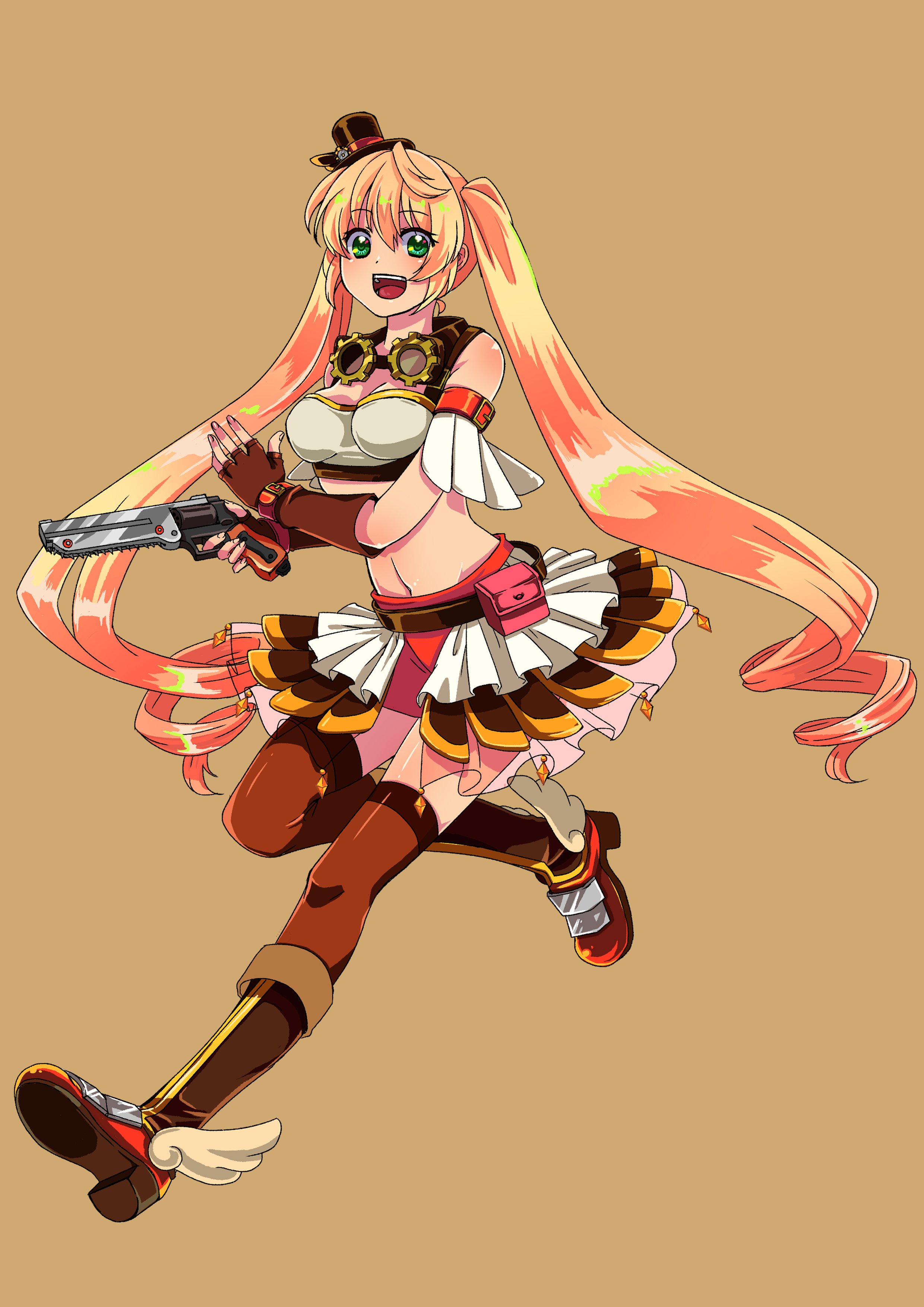Twitter पर 越知企画 キャラクター紹介 極ガールズ 仮 のメンバー琥珀ちゃん スチームパンクがモチーフの元気っ子ツインテールの王道キャラ 武器は銃なんだけど先にチェーンソーが付いてるから近接戦闘も可能らしい オリジナルキャラ キャラクターショー 極