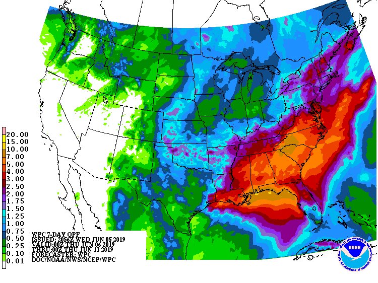 Active weather pattern expected to continue late this week into next week. Here is the latest 7-day rainfall forecast from the Weather Prediction Center (WPC). #scwx #gawx