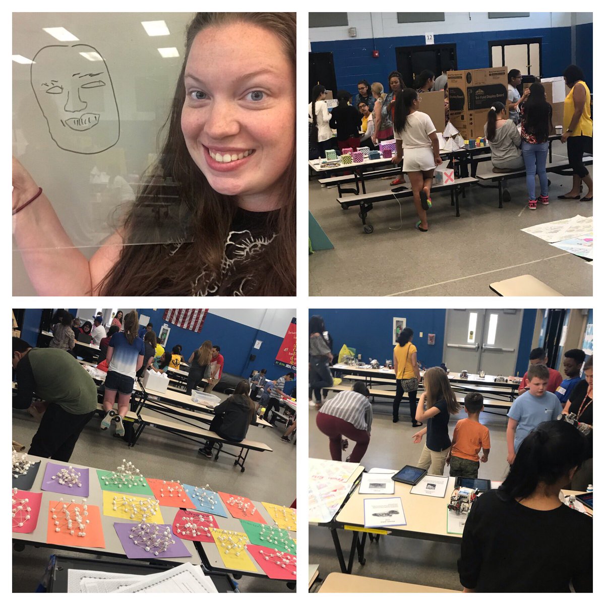 MathWithHess's tweet photo. What an awesome STEAM Fair! From Robots to Plexiglass Portraits to Parallel Cities to a Long Group Mural to a Paint Spirograph and MORE! Excellent job to the kids and teachers that put it all together! #STEAMFair #STEAM #iteachmath #iteachsteM #iteach8th @CMS_Eagles https://t.co/MJIa3WU6Q4