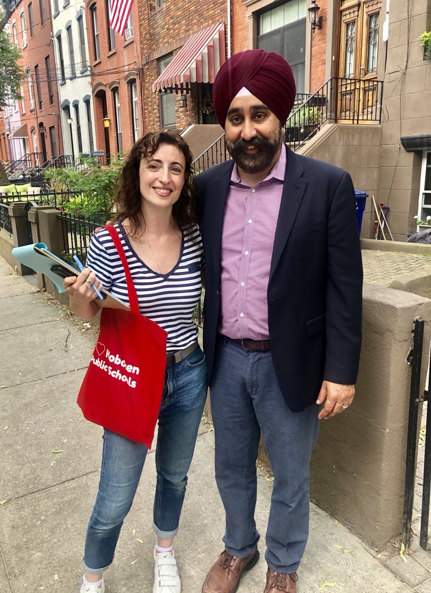 RaviBhalla's tweet photo. Great response for Cristin Cricco-Powell in the 6th Ward this afternoon! Her love for Hoboken shines throw when talking to neighbors. She’s the type of genuine person we need on the City Council and I’m proud to support her. (by the way nice reusable @HobokenPEF bag!) https://t.co/TNkZCYJcLq