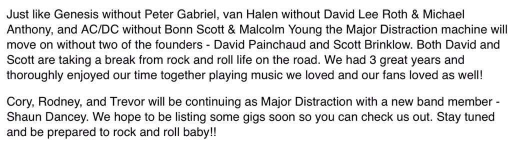 MjrDistraction's tweet photo. Hello Major Distraction fans. Here's a band update! https://t.co/1kDea36KBQ