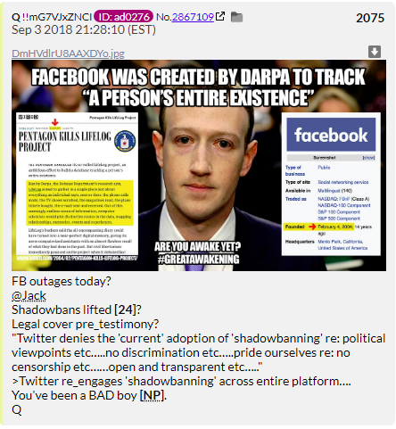 74. QDrop 2075 claims Facebook is Lifelog cause everything is Deep State. This is one of endless conspiracy theories that Q has stolen and grafted into QAnon. At some point Q will get around to letting us know the truth about the moon landing.
