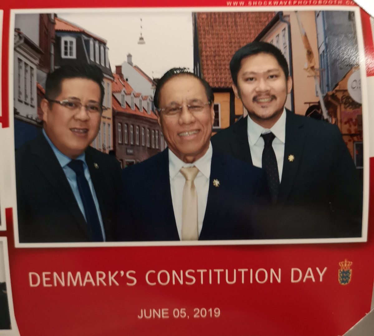 kor_ihq's tweet photo. The Supreme Commander, Sir Elihu A. Ybanez, KGCR together with the Supreme Pursuivant and Supreme Auditor, Sir @markroyboado and Sir @TagordaM, respectively attended the Denmark's Constitution day held last 05 June 2019 at Enderun Colleges, Taguig. #NonOmnisMoriar https://t.co/cEawlj475P