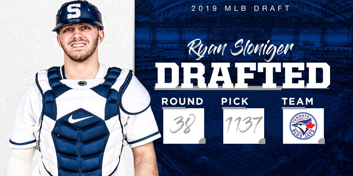 PennStateBASE's tweet image. Finally!! Ryan Sloniger has his name called by the @BlueJays!

⚾ Becomes the 7th PSU catcher to get drafted and first since 2010

#DiamondLions ➡️ #ProLions
#MLBDraft2019
