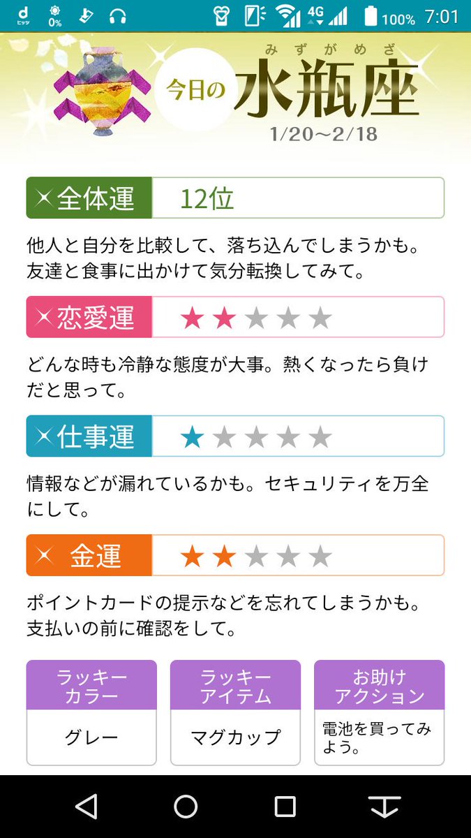 清水大河on Twitter 今日の水瓶座の運勢