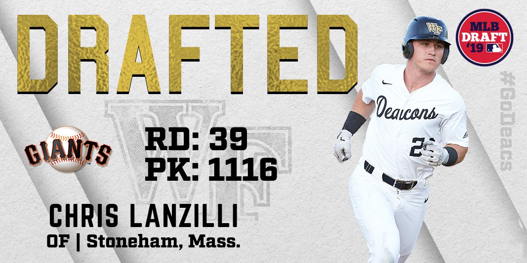 WakeBaseball's tweet photo. Chris Lanzilli becomes the fifth Deacon drafted! The @SFGiants take the draft-eligible sophomore in the 39th round. #GoDeacs https://t.co/pCfp42z6NA
