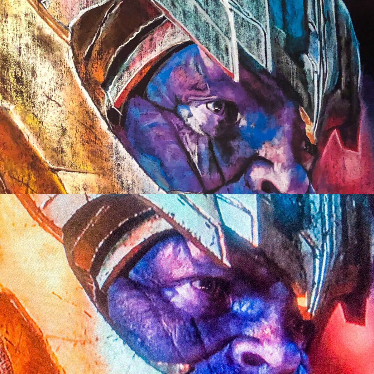 _chalkoholic's tweet photo. Art vs. Photo 
Work in progress.
Chalk on 4’x4’ painted plywood.
#chalkart #thanos #joshbrolin #TheAvengers #wip #art https://t.co/H5KIXWyP0X