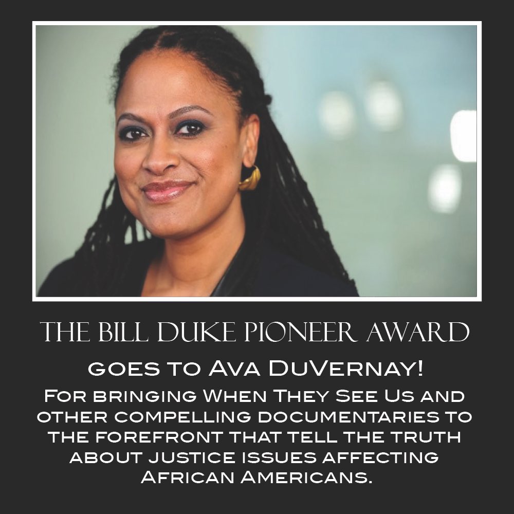 RealBillDuke's tweet photo. The Bill Duke Pioneer Award Goes to @ava for @WhenTheySeeUs and other documentaries that tell the truth about #JusticeIssues and #AfricanAmericans. https://t.co/iwcjd5LSGJ