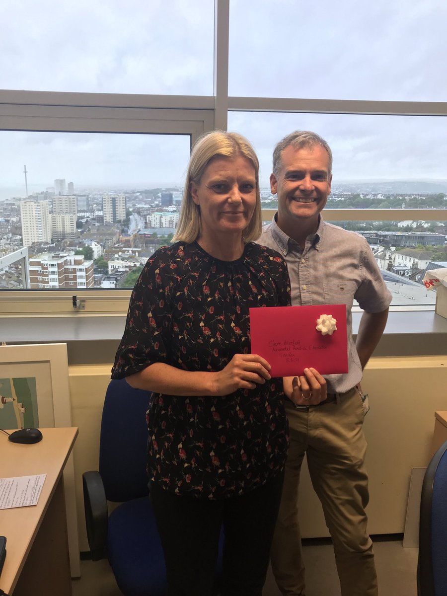 TheAlexBrighton's tweet photo. Clare Morfoot -Practice Development Nurse on Trevor Mann Baby Unit also is a shortlisted finalist in @BSUH_NHS Star awards , here she is receiving her pink envelope from Dr Ryan Watkins - good luck Clare @ClaireHunt1 @NickyMcCarthy17 @Rockinghorse67 https://t.co/3fRe6kSZ21
