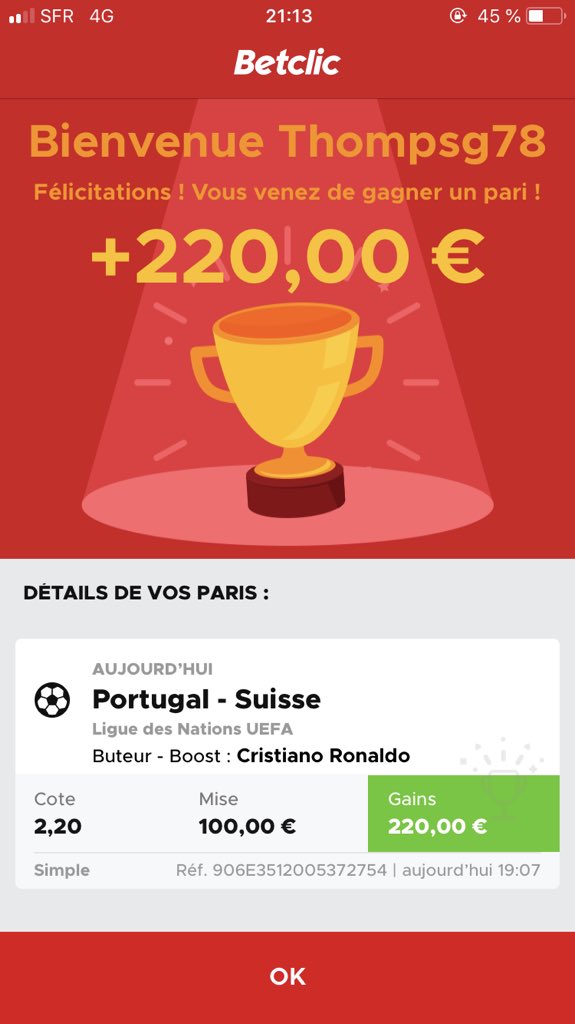 ThomPsg78's tweet photo. Merci #Betclic pour la cote boosté elle est propre ✅💸 https://t.co/b2ri8nOfLh