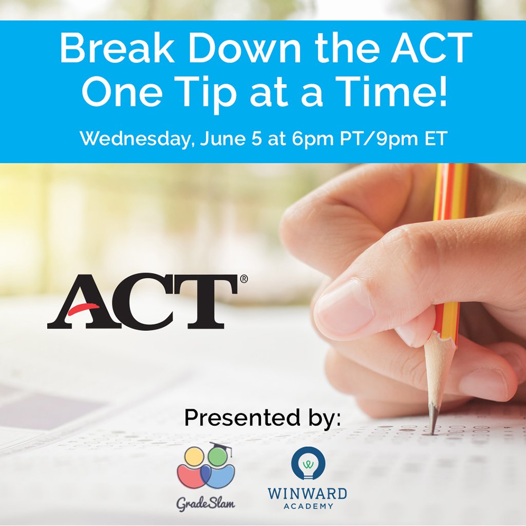 2 HOUR COUNTDOWN TO ACT TIPS! Please join us and <a href="/GradeSlam/">GradeSlam</a> for a free webinar tonight at 6pm PT/9pm ET with insider tips and strategies to ace the ACT!

youtu.be/6rizvCTVQFU