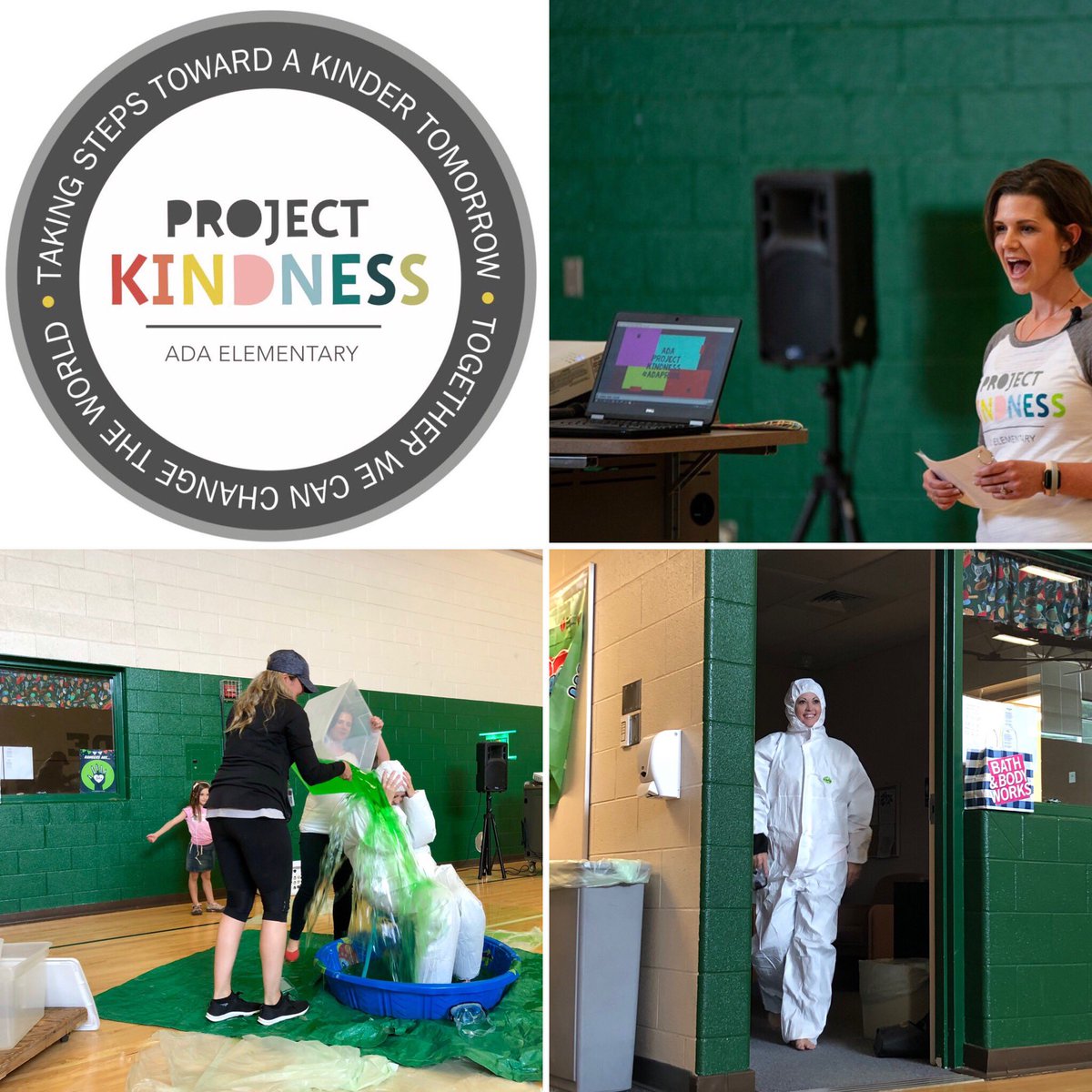 AdaFHPS's tweet image. Students completed 1,000+ acts of kindness, filling hallways. Our goal was to fill Ada with Kindness Steps &amp;amp; have them “spill out” into the community. Next goal: Spread more kindness into our community. Goal accomplished=sliming Mrs. Van Antwerp! So much fun! #AdaProjectKindness