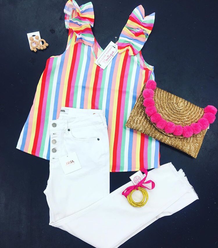 RoadsideRunway's tweet photo. Rainbow Ruffle Tank is officially in store &amp; online! 🌈 ⭐️ 
Snag one before they’re gone!
#roadsiderunway #roadsiderunwayboutique #shoplocalstl #stlboutique #boutique https://t.co/jZXSyQ0uou