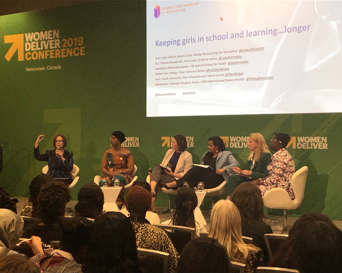 Great session with @JuliaGillardGPE, <a href="/Ladyfatimabio/">First Lady Fatima Maada Bio</a>, <a href="/jayathmadw/">Jayathma Wickramanayake</a>, <a href="/UNYouthEnvoy/">UN Youth Envoy</a>, <a href="/MabelvanOranje/">Mabel van Oranje</a>, &amp; Fatu moderated by @HVaughanJones on keeping girls in school by providing better comprehensive sex. education to girls and boys <a href="/WomenDeliver/">Women Deliver</a> #WD2019
