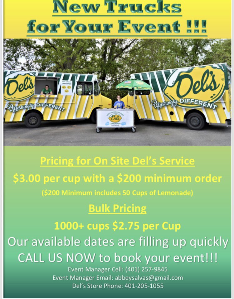 DelsCumberland's tweet photo. It’s grad party season! Spoil your employees at your next corporate event! Have us at your next party or event in our brand new trucks 🍋 DM for more details https://t.co/4RrAOxIP1T