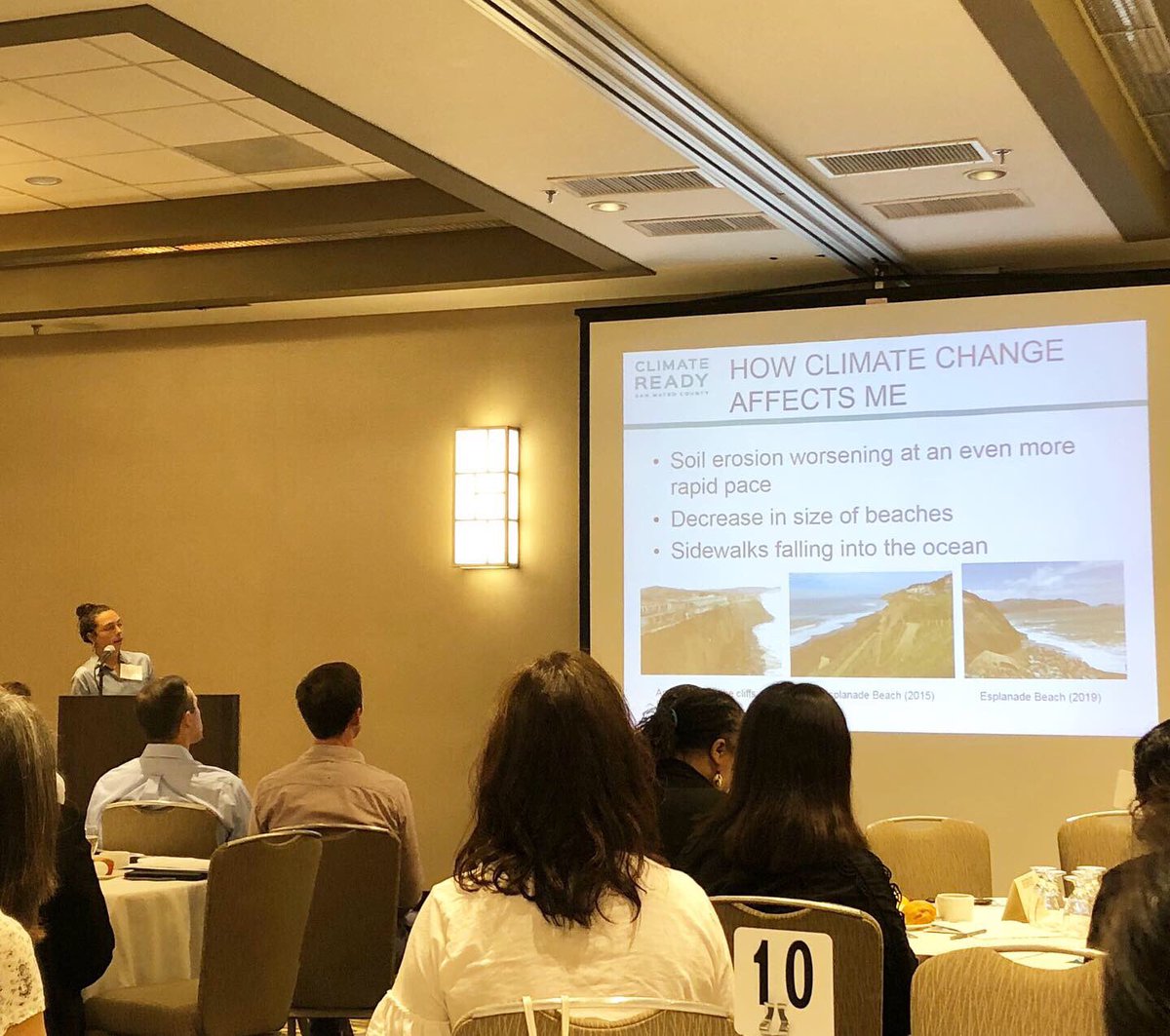 SustainSMC's tweet photo. “My peers & I are extremely invested in finding solutions but we need help from your generation.” -Sydney Burnham, student @ Terra Nova High makes opening remarks @ #ClimateReadySMC “Turning the Tide: Connecting for Resiliency” #sealevelrise #flood #storm https://t.co/eBoACpVjy7 https://t.co/9qXABiexkB
