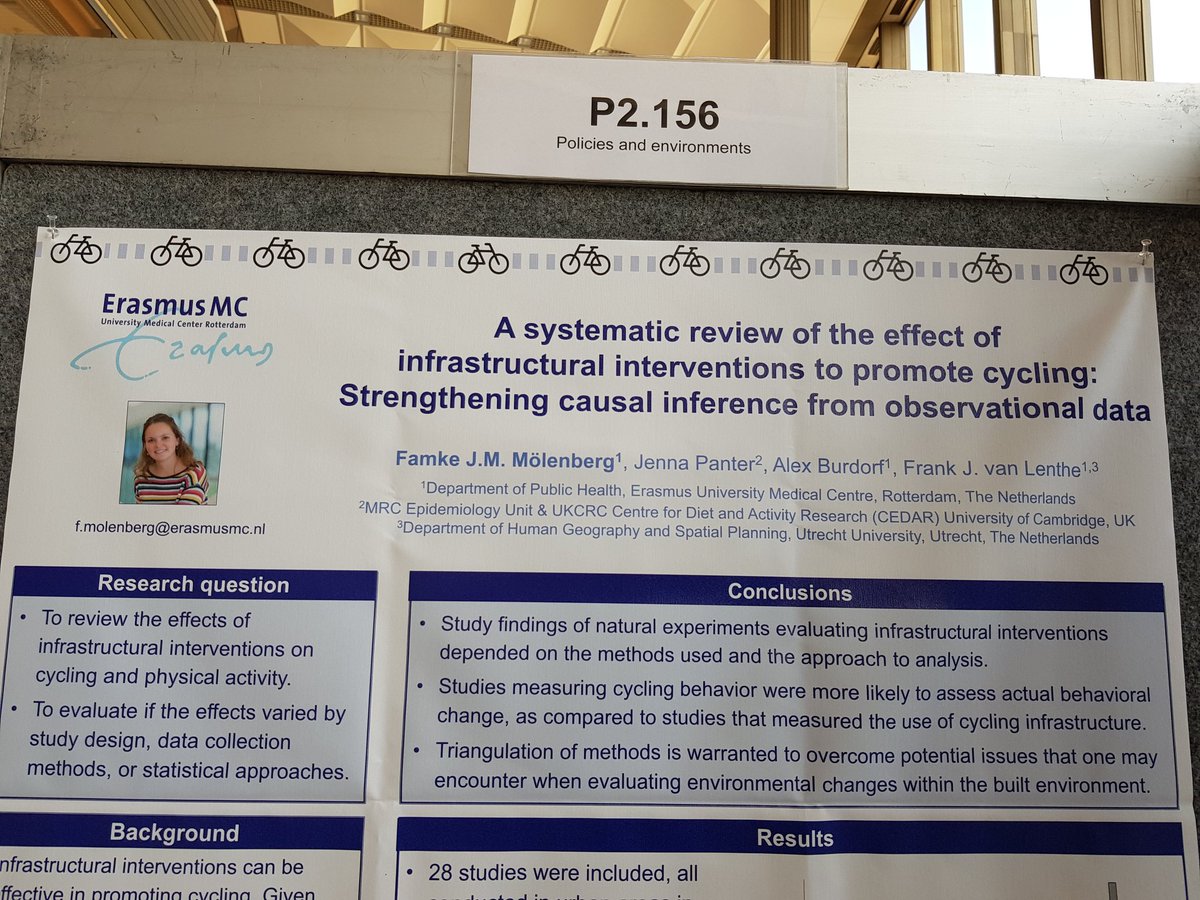 Happy to share our work at #ISBNPA2019: a great collaboration with colleague @JennaPanter from @CedarUK and @primaverafranco

#NaturalExperiments
YES: methods matter when evaluating infrastructural interventions.

Interested? Let's meet and discuss our study findings.