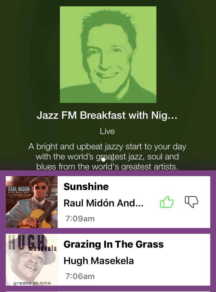 Always a pleasure to wake-up to the sound of @lovenigel on @jazzfm #jazzfmbreakfast playing proudly South African music #HughMasekela @JAZZFMSA